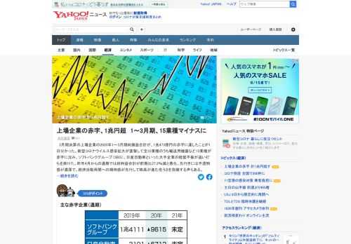 3月期決算の上場企業2020年1-3月期純損益合計が、1兆473億円の赤字に達したと判明。新型コロナ感染拡大が直撃して全33業種のうち輸送用機器など15業種が赤字、大手の経営不振が追い打ちを掛けた。