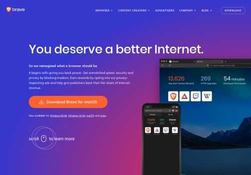 The Brave browser is a fast, private and secure web browser for PC, Mac and mobile. Download now to enjoy a faster ad-free browsing experience that saves data and battery life by blocking tracking software.