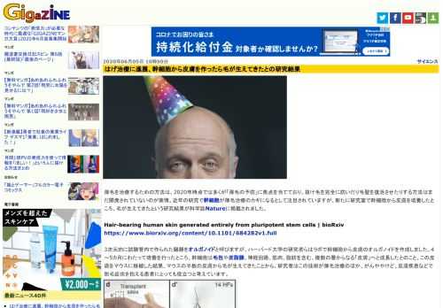 薄毛を治療するための方法は、2020年時点では多くが「薄毛の予防」に焦点を当てており、抜け毛を完全に防いだり毛髪を復活させたりする方法はまだ開発されていないのが実情。近年の研究で幹細胞が薄毛治療のカギになるとして注目されていますが、新たに研究室で幹細胞から皮膚を培養したところ、毛が生えてきたという研究結果が科学誌Natureに掲載されました。