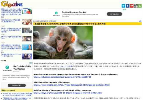 人間を他の動物から区別する最大の特長として、しばしば「言語を操ること」が挙げられます。言語を理解できる能力がどのように進化してきたかという歴史はほとんど解明されていませんが、ウォーリック大学が2020年10月21日に公開した論文では、その能力がサルや類人猿との共通祖先に起源を持ち、3000万～4000万年前までさかのぼると発表されました。