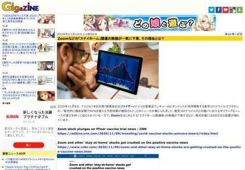 2020年11月9日、アメリカに本社を置く製薬会社のファイザーとドイツの医薬品ベンチャーのビオンテックが共同開発する新型コロナウイルスワクチンが、「暫定的に臨床試験で90％を越える予防効果が確認された」とのニュースが報じられました。新型コロナウイルスとの戦いにおけるポジティブなニュースが喜びを持って迎えられている一方で、Zoomをはじめとする「ステイホーム関連株」の株価が下落するなど、株式市場にはさまざまな影響が現れています。