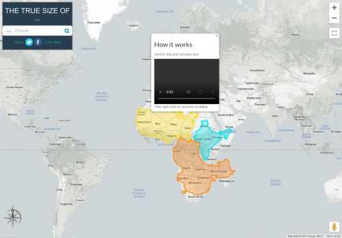 Drag and drop countries around the map to compare their relative size. Is Greenland really as big as all of Africa? You may be surprised at what you find! A great tool for educators.