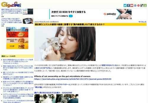 ペットの存在は飼い主にさまざな影響を与え、動物と触れ合うことでストレスを軽減することが研究で示されているほか、犬を飼うと心臓発作や脳卒中による死亡リスクが下がるという調査結果も存在します。猫を飼うことが「人の健康に大きく影響する」と考えられている腸内細菌にどう影響するかを調べた新たな研究によって、「猫の飼い主は、猫を飼っていない人と腸内細菌の状態が異なる」ことが示されました。