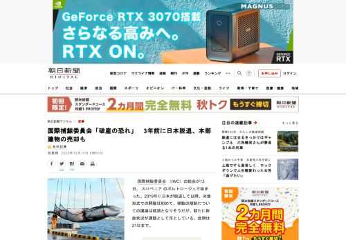 　国際捕鯨委員会（IWC）の総会が13日、スロベニアのポルトロージュで始まった。2019年に日本が脱退して以降、対面形式での開催は初めて。捕鯨の規制についての議論は低調となりそうだが、新たに財政状況が…